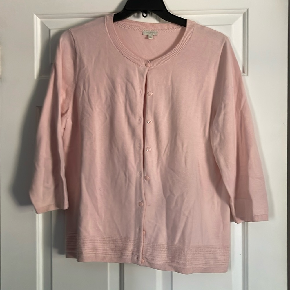Talbots Pale Pink 3/4 Sleeve Cardigan Size XL